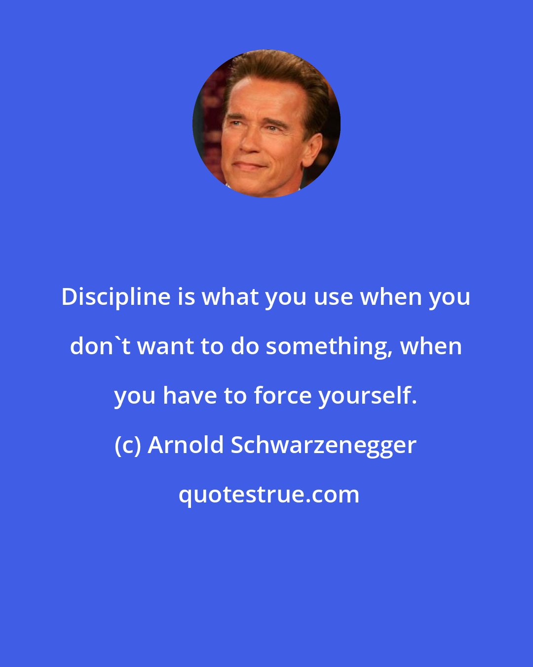 Arnold Schwarzenegger: Discipline is what you use when you don't want to do something, when you have to force yourself.