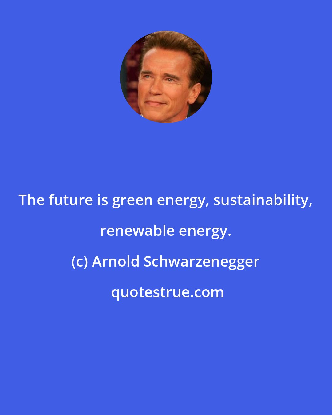 Arnold Schwarzenegger: The future is green energy, sustainability, renewable energy.