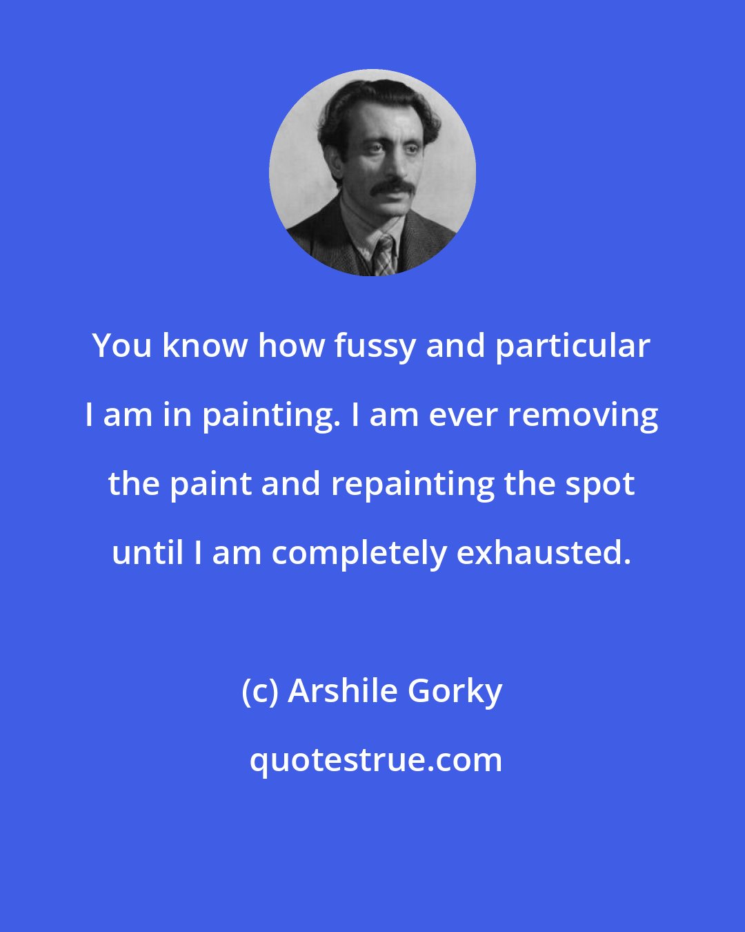 Arshile Gorky: You know how fussy and particular I am in painting. I am ever removing the paint and repainting the spot until I am completely exhausted.