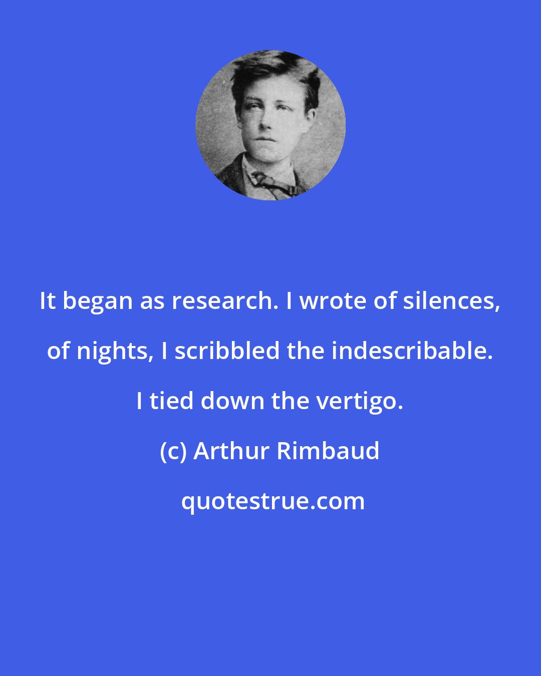 Arthur Rimbaud: It began as research. I wrote of silences, of nights, I scribbled the indescribable. I tied down the vertigo.