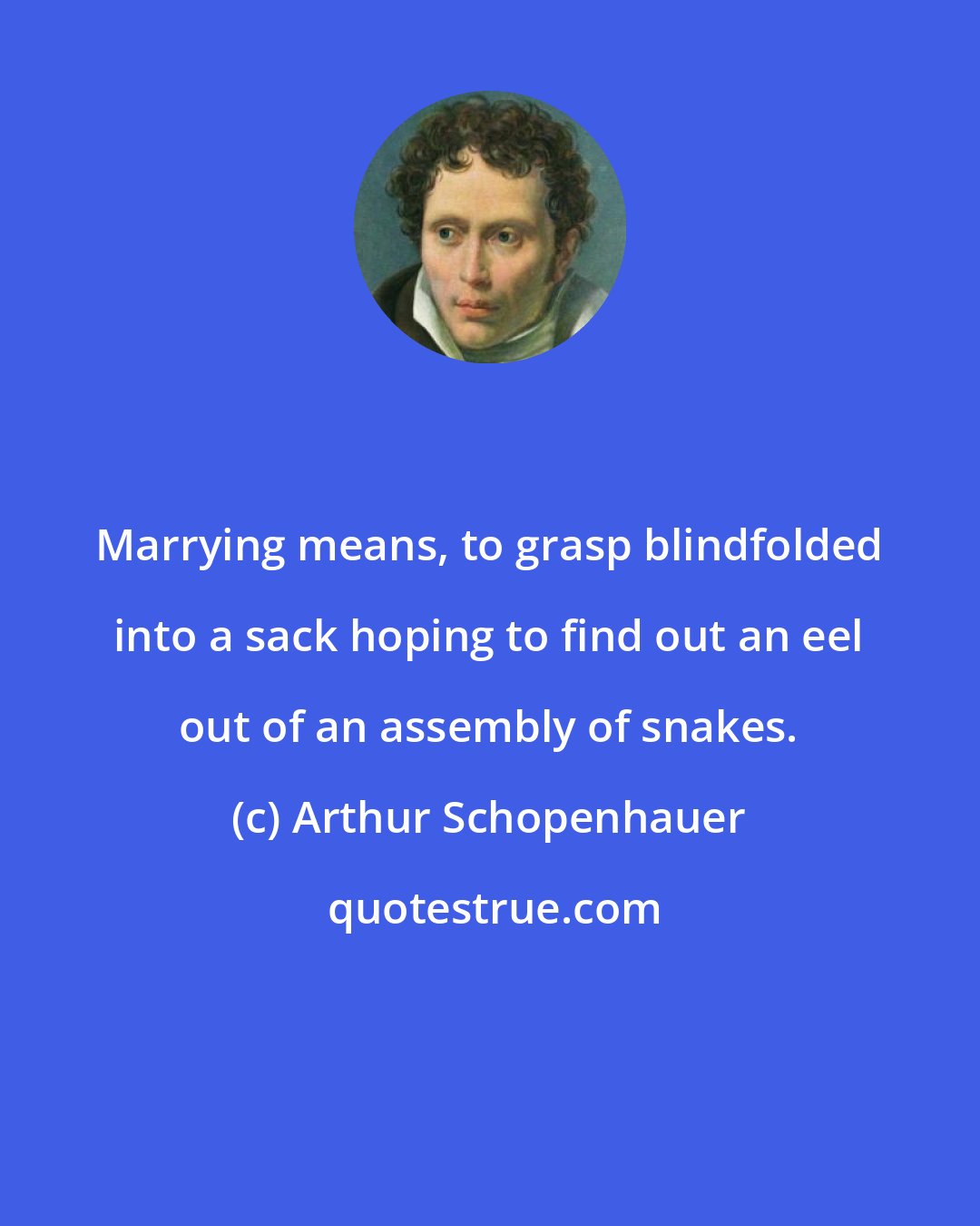 Arthur Schopenhauer: Marrying means, to grasp blindfolded into a sack hoping to find out an eel out of an assembly of snakes.