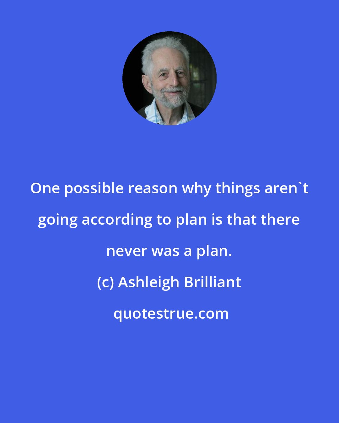 Ashleigh Brilliant: One possible reason why things aren't going according to plan is that there never was a plan.