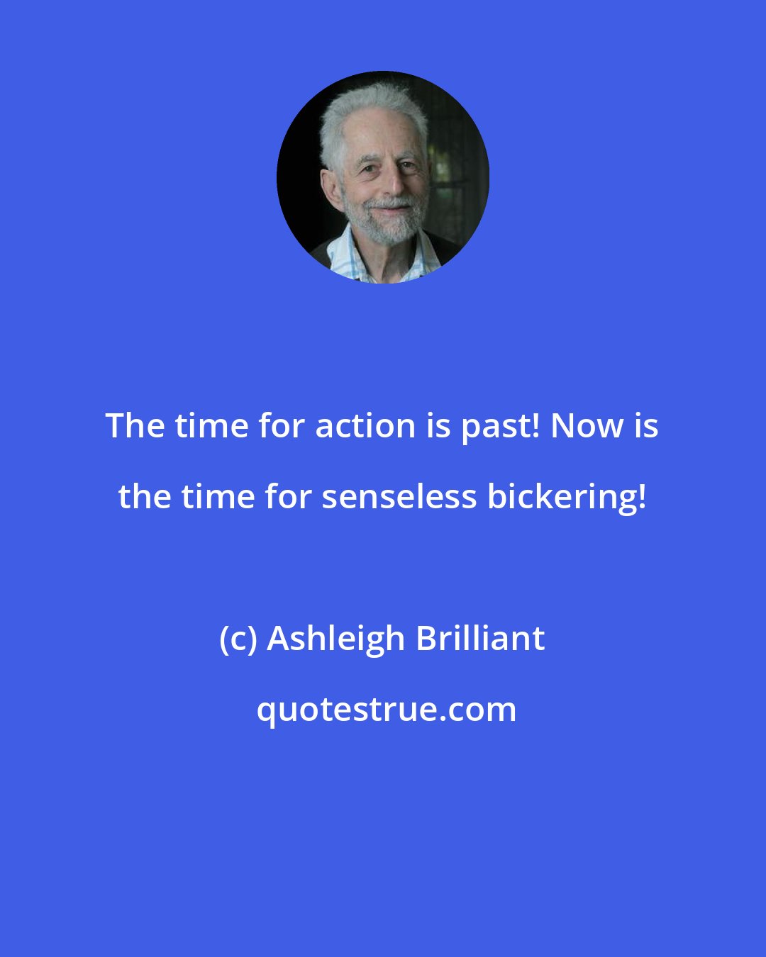 Ashleigh Brilliant: The time for action is past! Now is the time for senseless bickering!