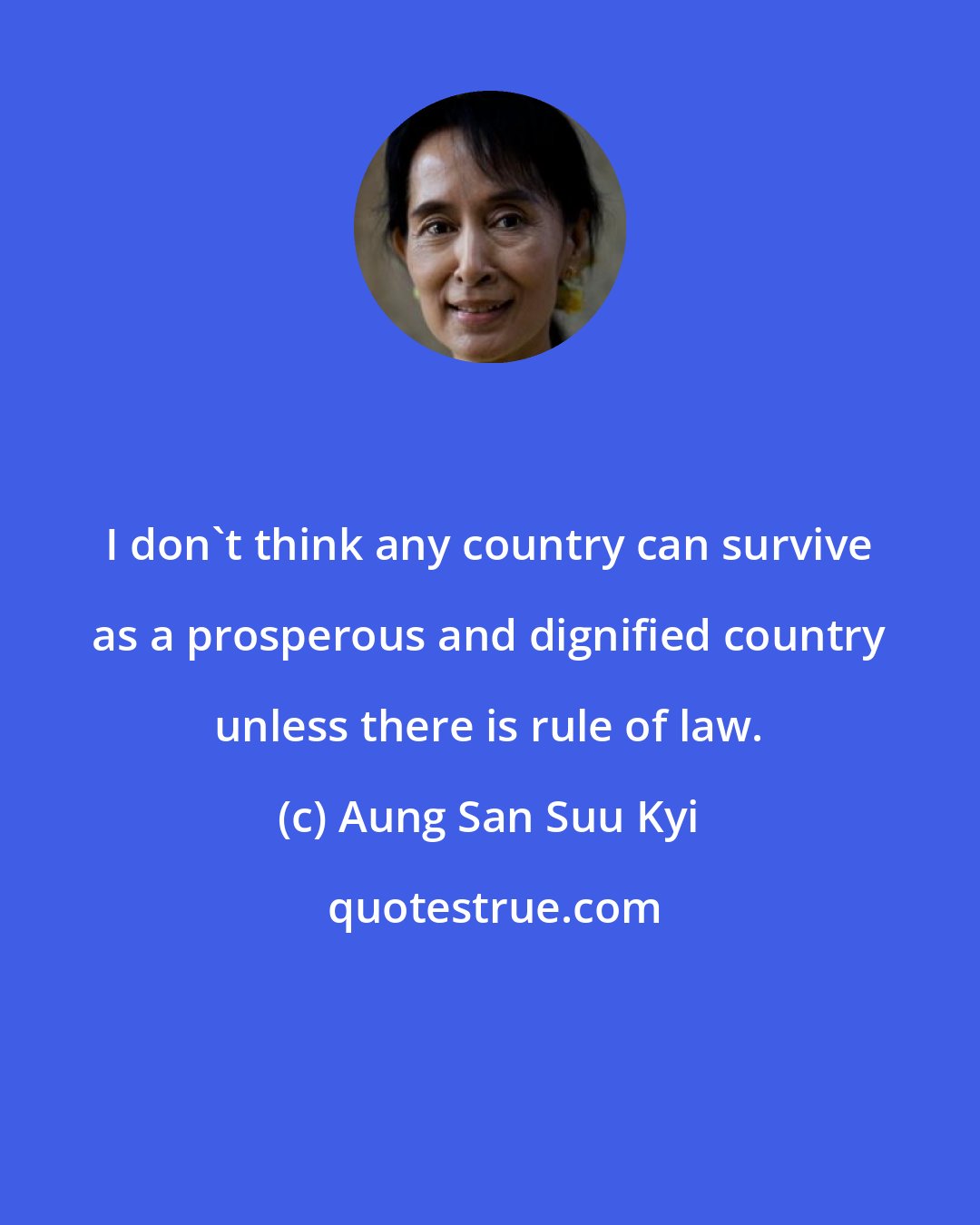 Aung San Suu Kyi: I don't think any country can survive as a prosperous and dignified country unless there is rule of law.