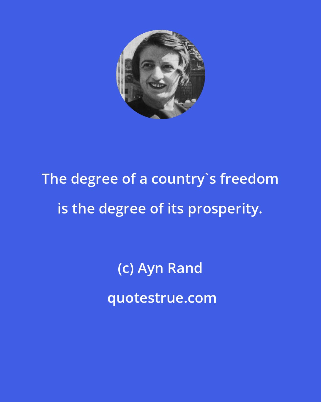 Ayn Rand: The degree of a country's freedom is the degree of its prosperity.