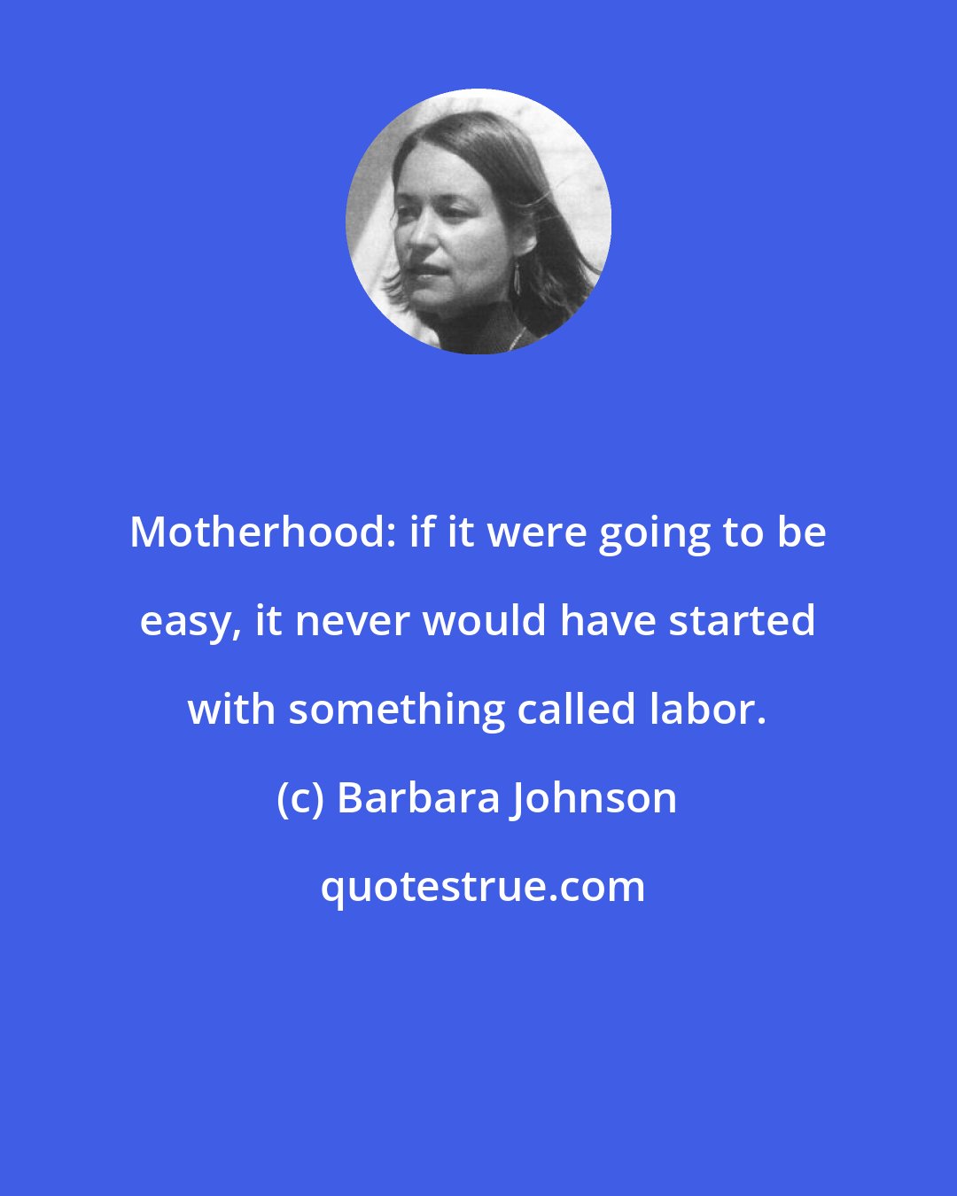 Barbara Johnson: Motherhood: if it were going to be easy, it never would have started with something called labor.