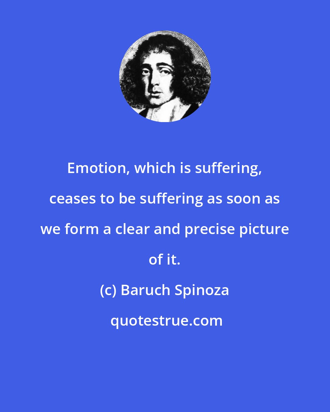 Baruch Spinoza: Emotion, which is suffering, ceases to be suffering as soon as we form a clear and precise picture of it.