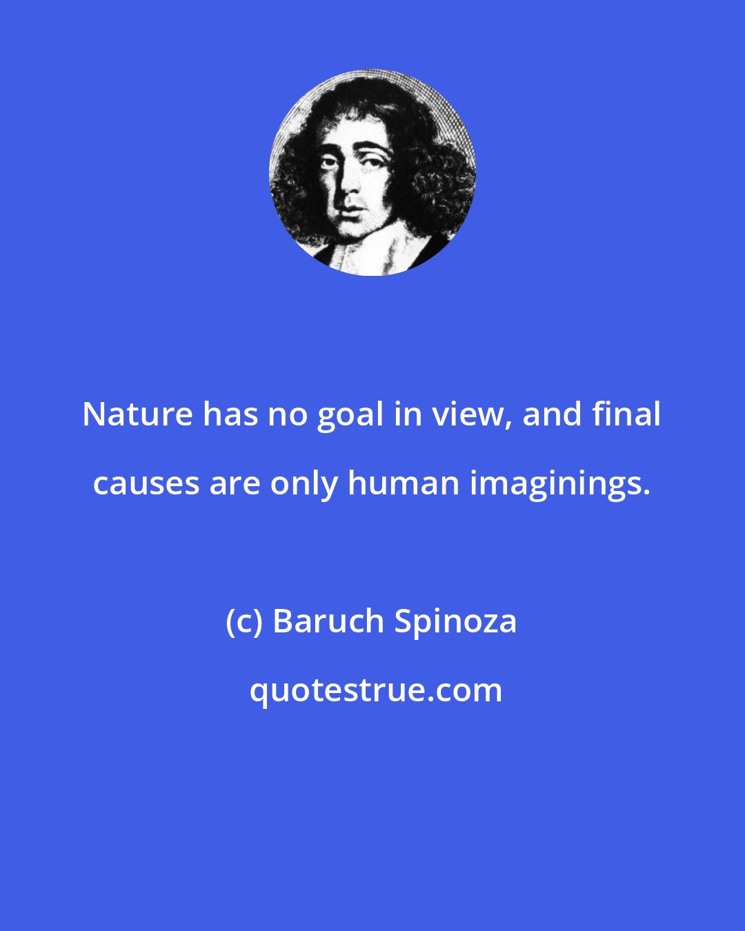 Baruch Spinoza: Nature has no goal in view, and final causes are only human imaginings.