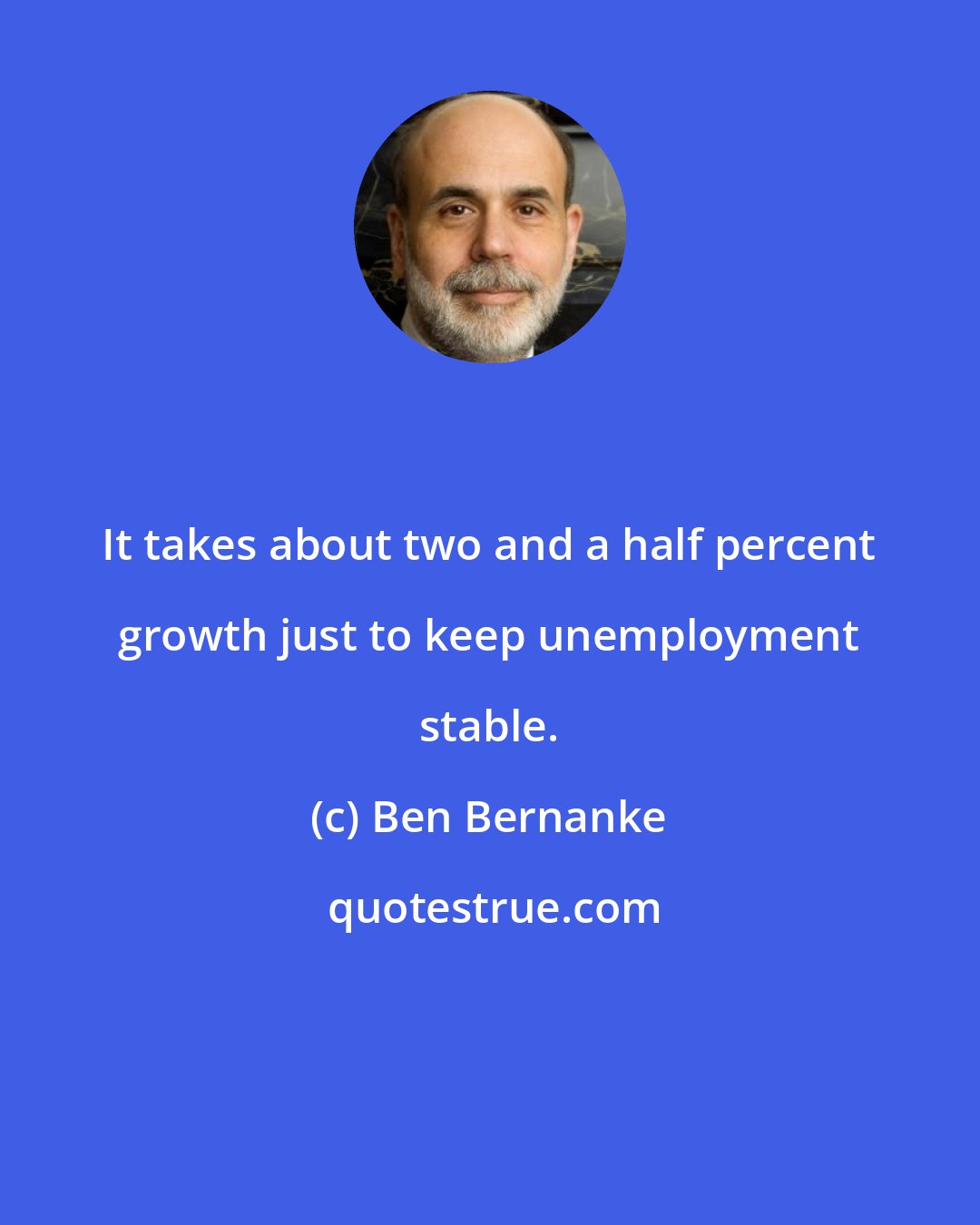 Ben Bernanke: It takes about two and a half percent growth just to keep unemployment stable.