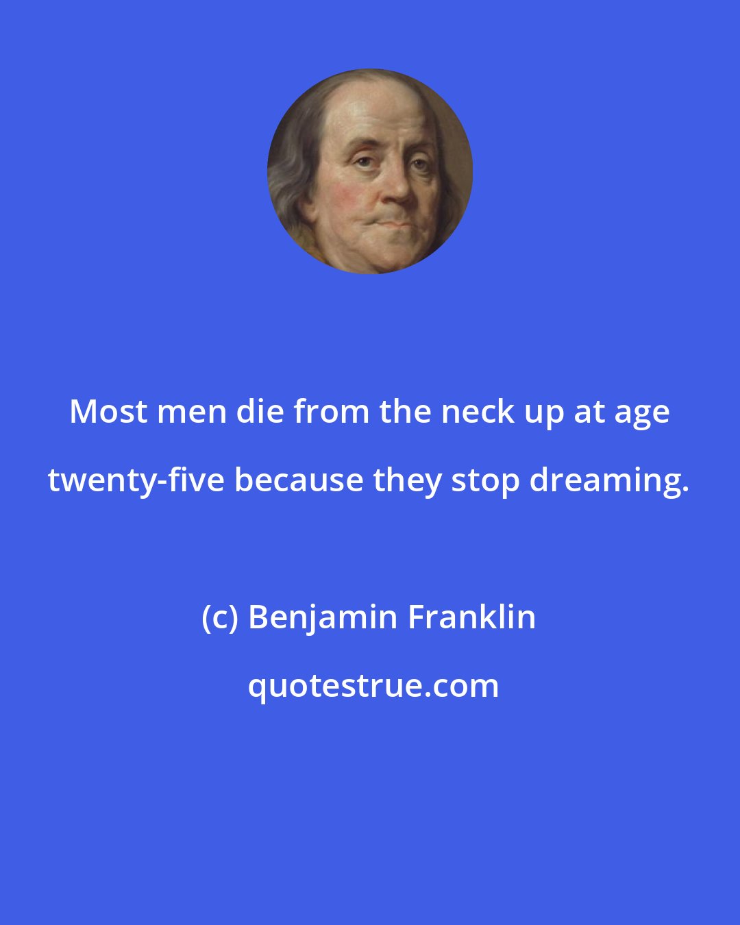 Benjamin Franklin: Most men die from the neck up at age twenty-five because they stop dreaming.