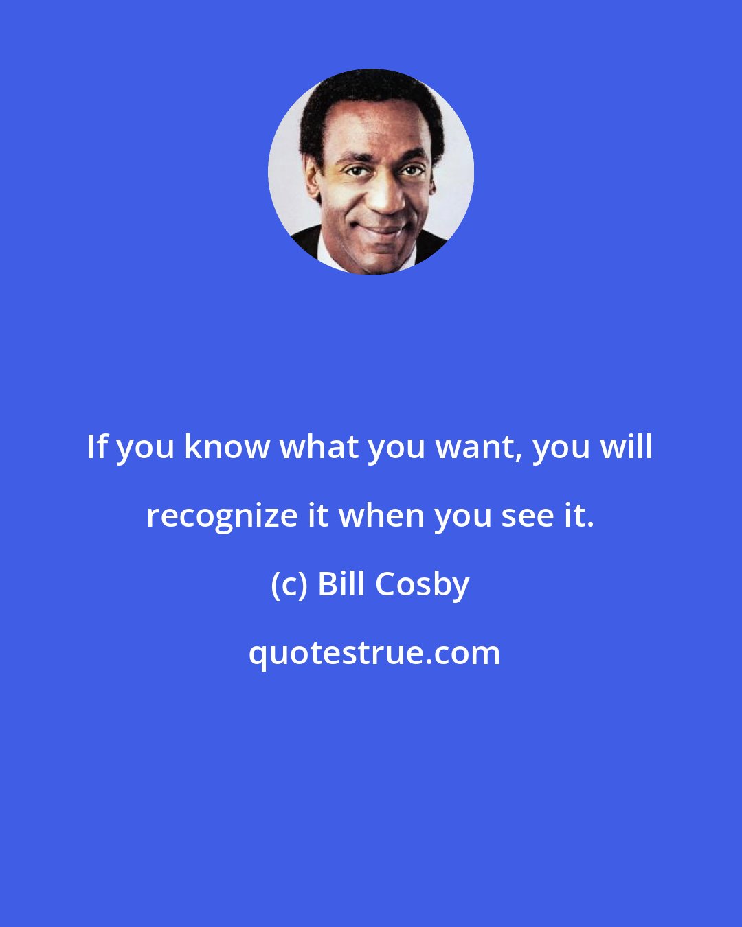 Bill Cosby: If you know what you want, you will recognize it when you see it.