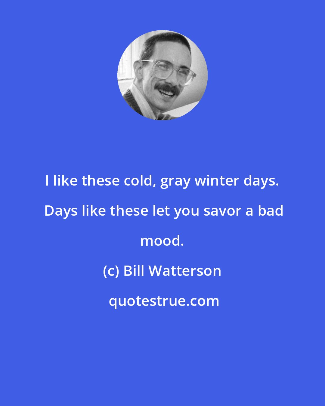 Bill Watterson: I like these cold, gray winter days.  Days like these let you savor a bad mood.