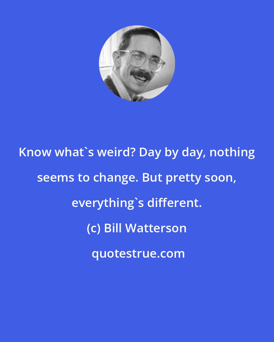 Bill Watterson: Know what's weird? Day by day, nothing seems to change. But pretty soon, everything's different.