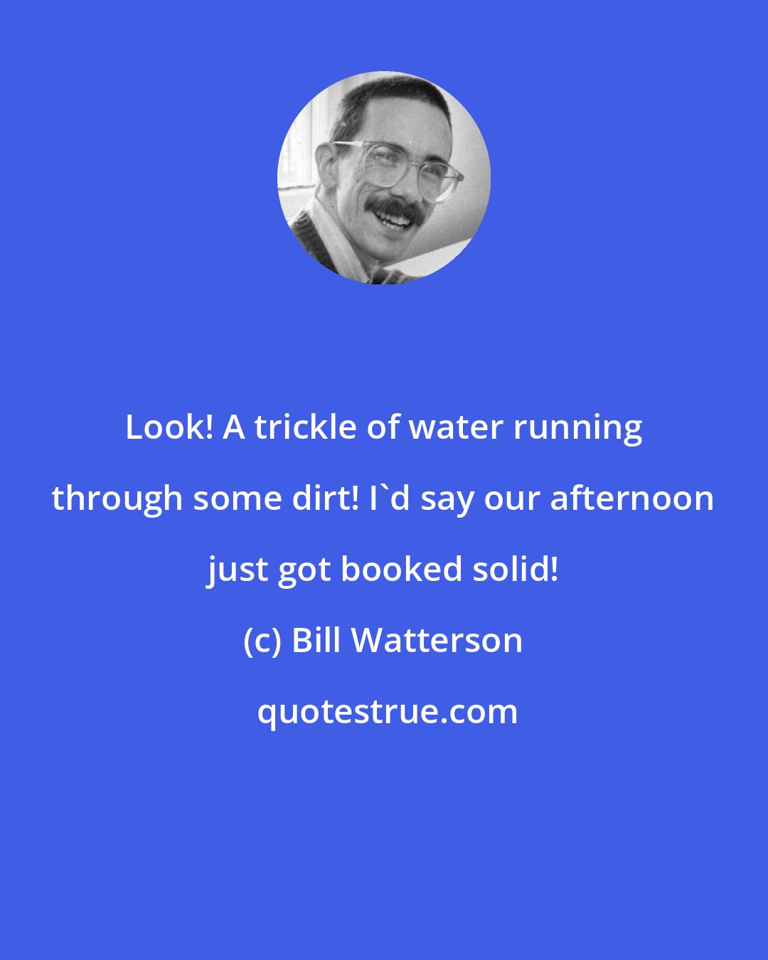 Bill Watterson: Look! A trickle of water running through some dirt! I'd say our afternoon just got booked solid!