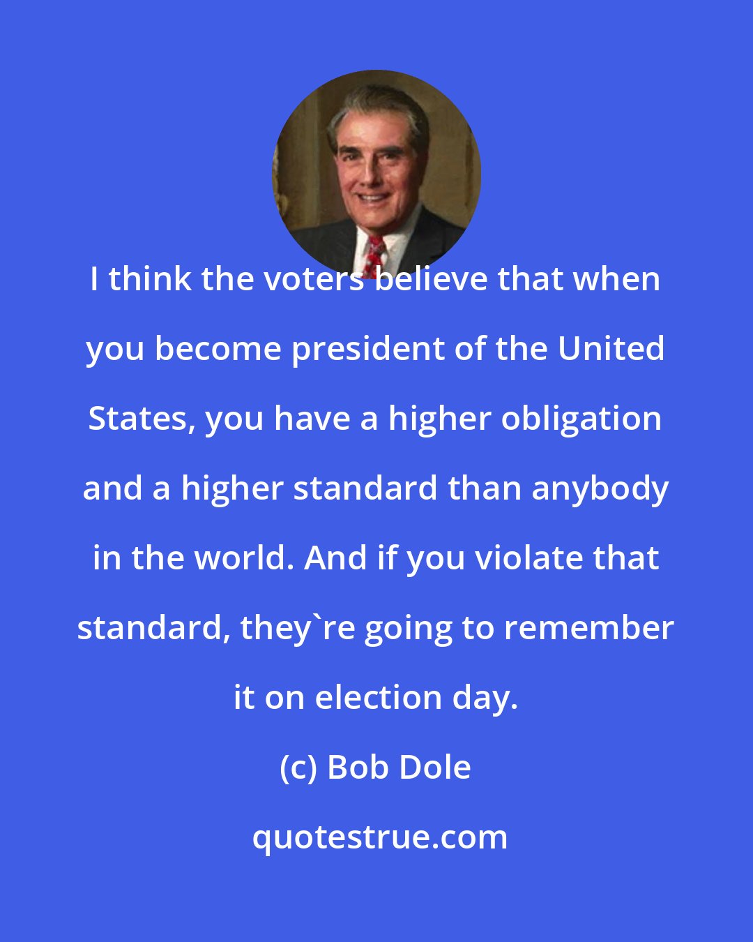 Bob Dole: I think the voters believe that when you become president of the United States, you have a higher obligation and a higher standard than anybody in the world. And if you violate that standard, they're going to remember it on election day.