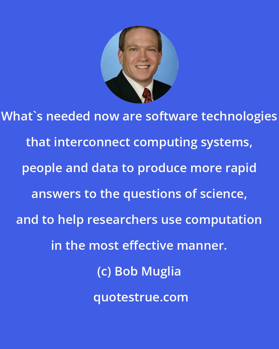 Bob Muglia: What's needed now are software technologies that interconnect computing systems, people and data to produce more rapid answers to the questions of science, and to help researchers use computation in the most effective manner.