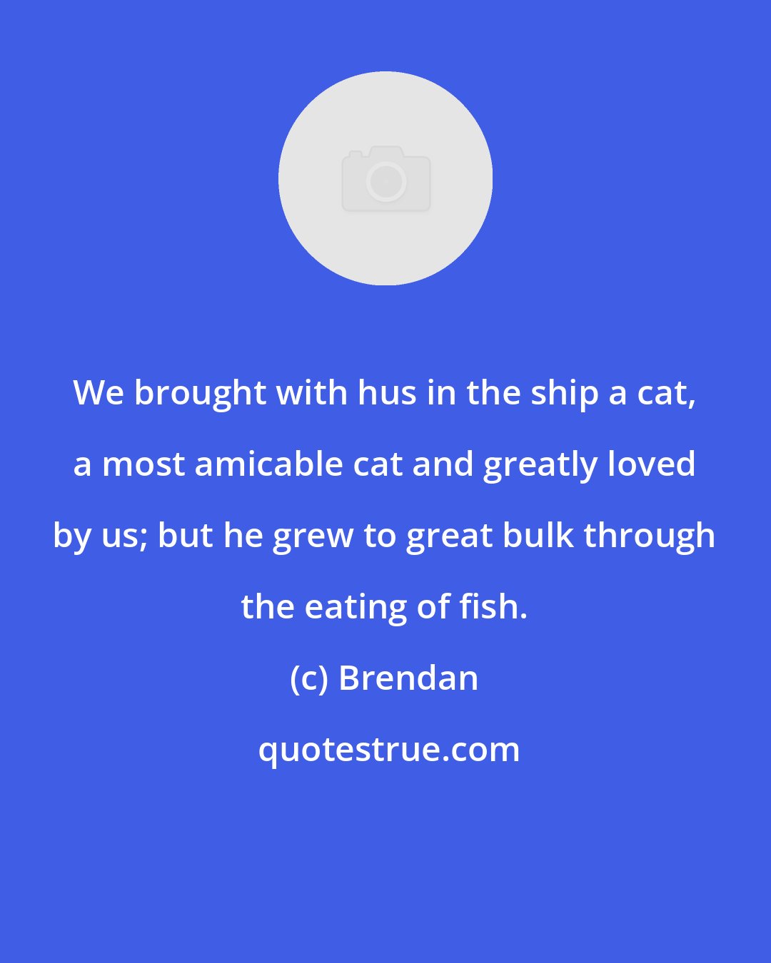 Brendan: We brought with hus in the ship a cat, a most amicable cat and greatly loved by us; but he grew to great bulk through the eating of fish.