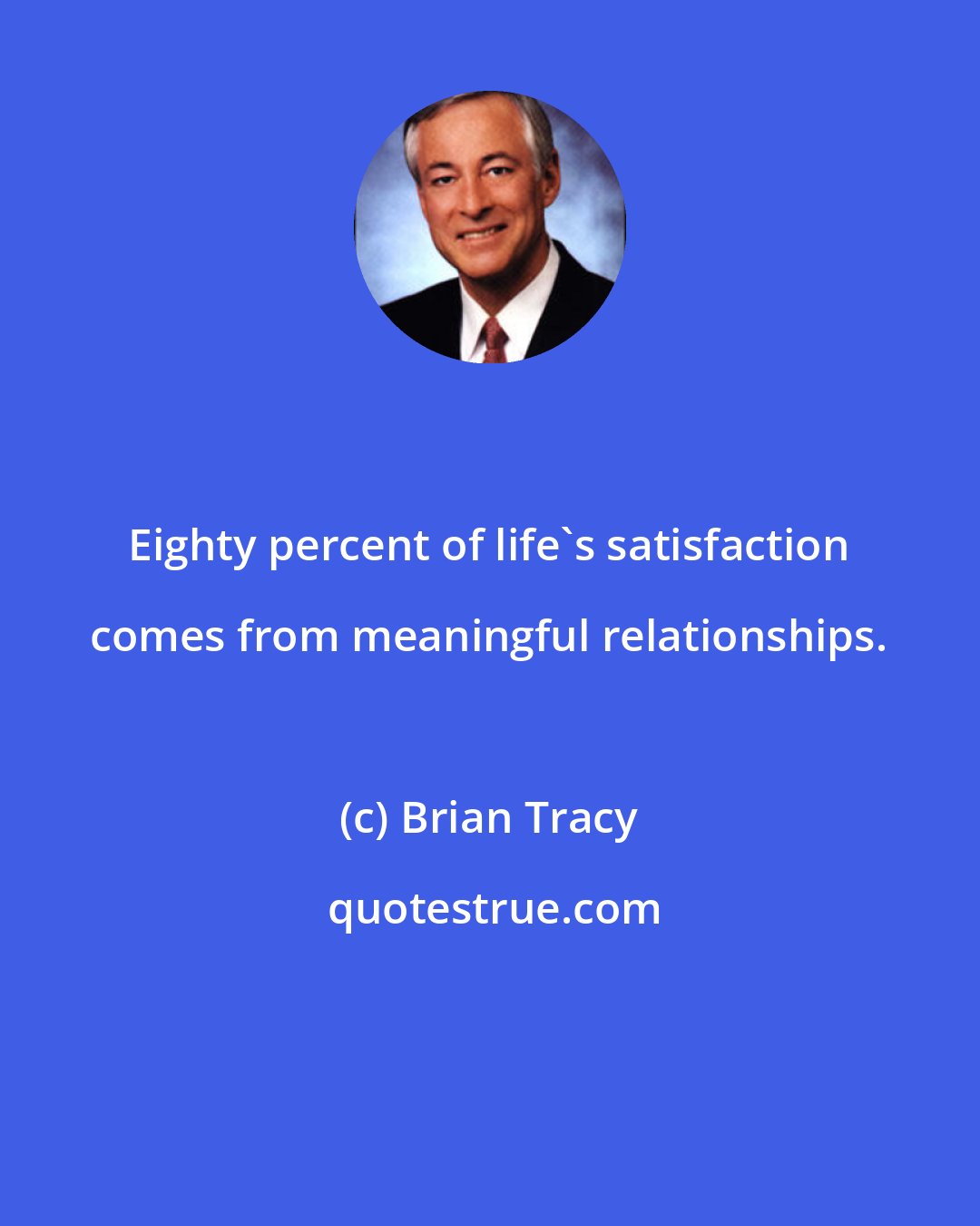 Brian Tracy: Eighty percent of life's satisfaction comes from meaningful relationships.