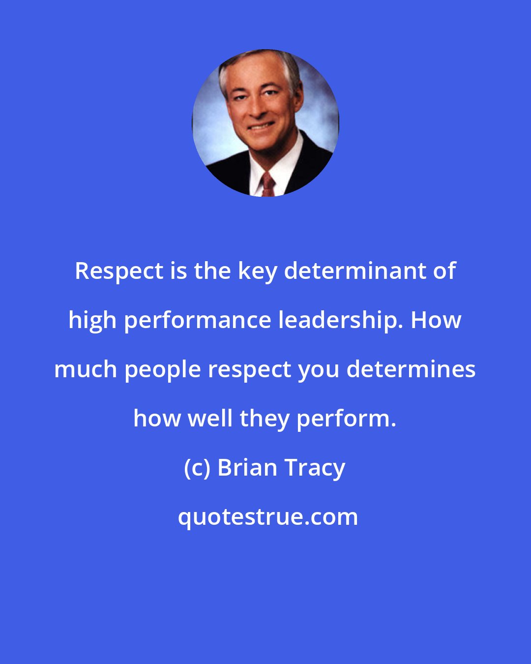 Brian Tracy: Respect is the key determinant of high performance leadership. How much people respect you determines how well they perform.