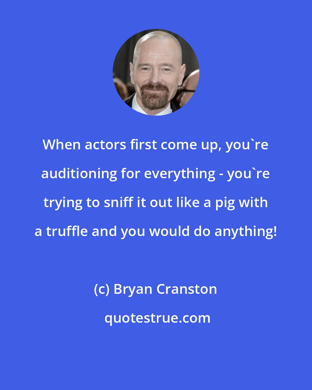 Bryan Cranston: When actors first come up, you're auditioning for everything - you're trying to sniff it out like a pig with a truffle and you would do anything!