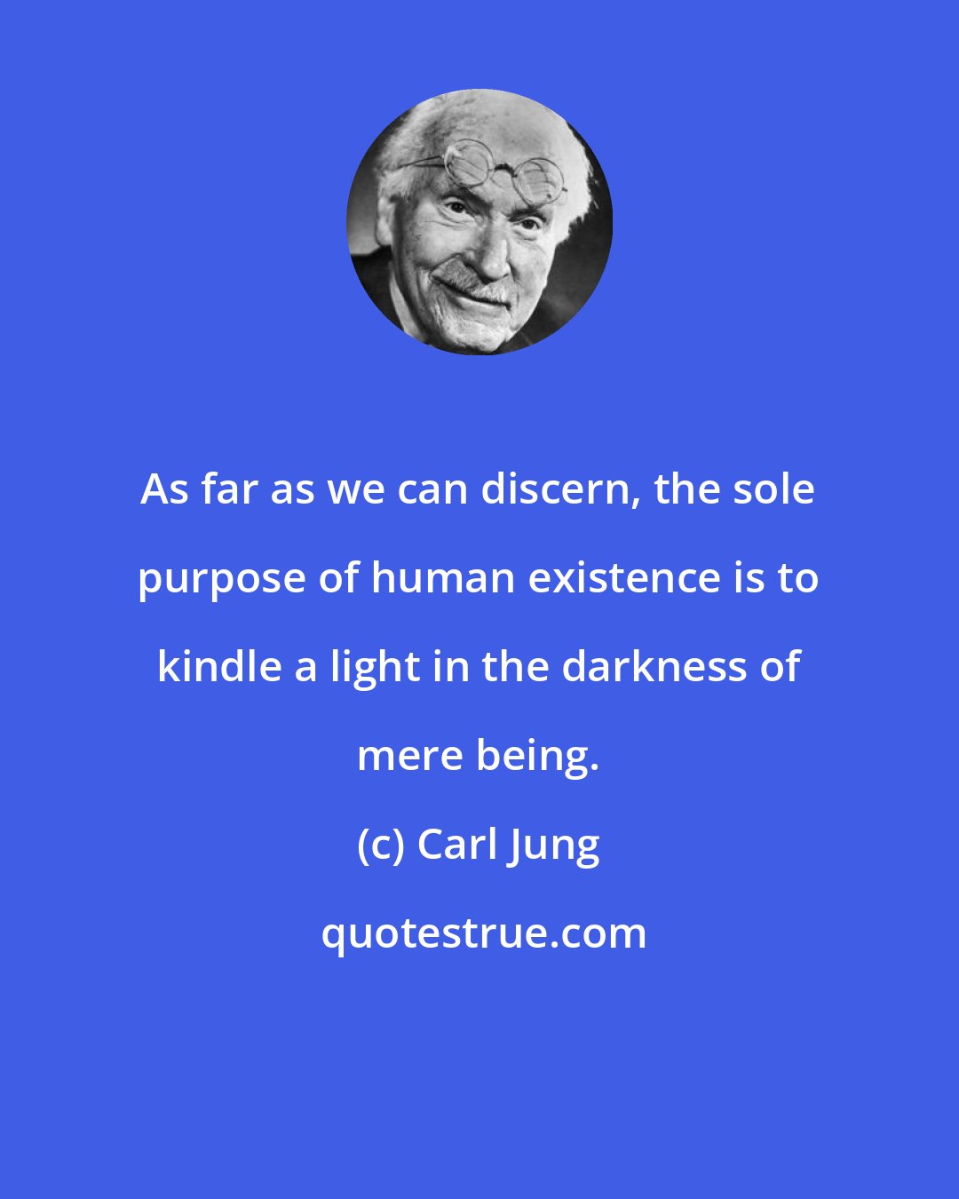 Carl Jung: As far as we can discern, the sole purpose of human existence is to kindle a light in the darkness of mere being.