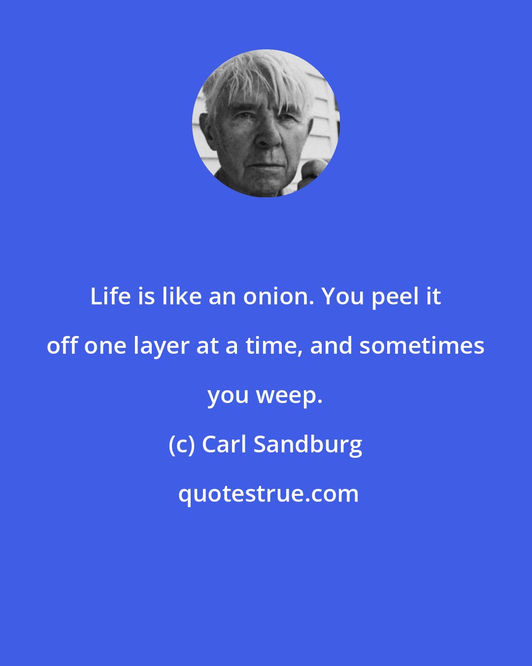 Carl Sandburg: Life is like an onion. You peel it off one layer at a time, and sometimes you weep.