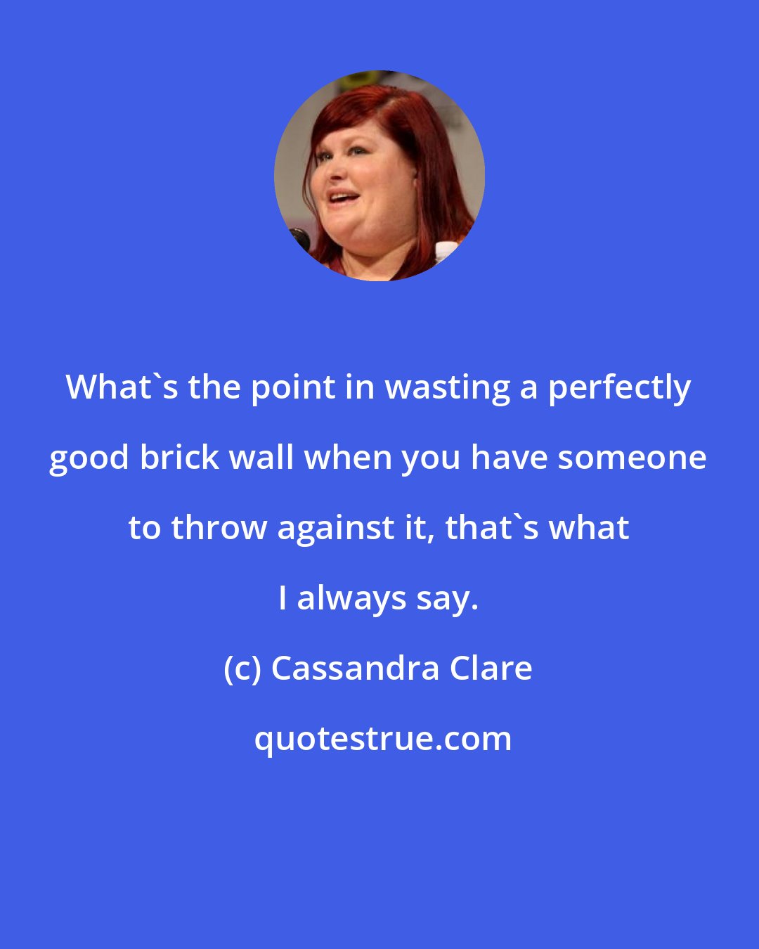 Cassandra Clare: What's the point in wasting a perfectly good brick wall when you have someone to throw against it, that's what I always say.