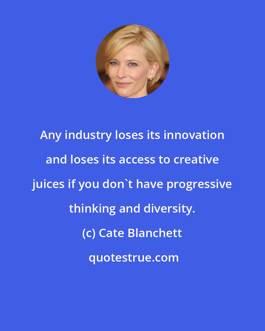 Cate Blanchett: Any industry loses its innovation and loses its access to creative juices if you don't have progressive thinking and diversity.