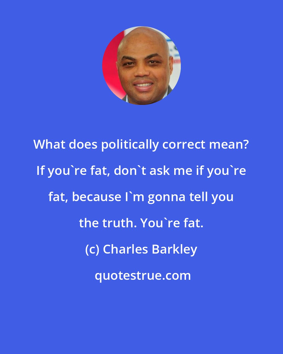 Charles Barkley: What does politically correct mean? If you're fat, don't ask me if you're fat, because I'm gonna tell you the truth. You're fat.