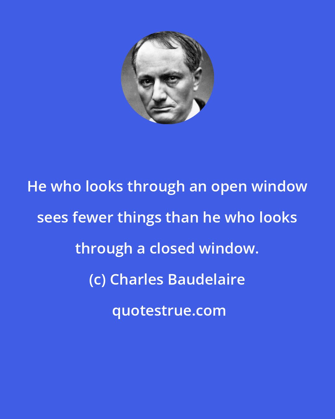 Charles Baudelaire: He who looks through an open window sees fewer things than he who looks through a closed window.