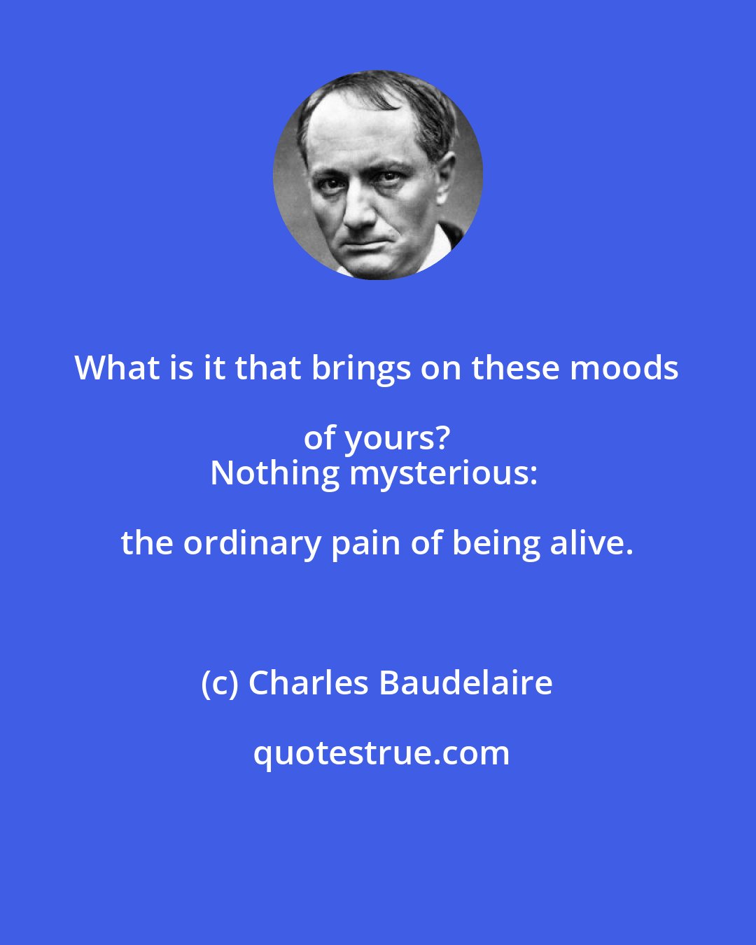 Charles Baudelaire: What is it that brings on these moods of yours? 
Nothing mysterious: the ordinary pain of being alive.