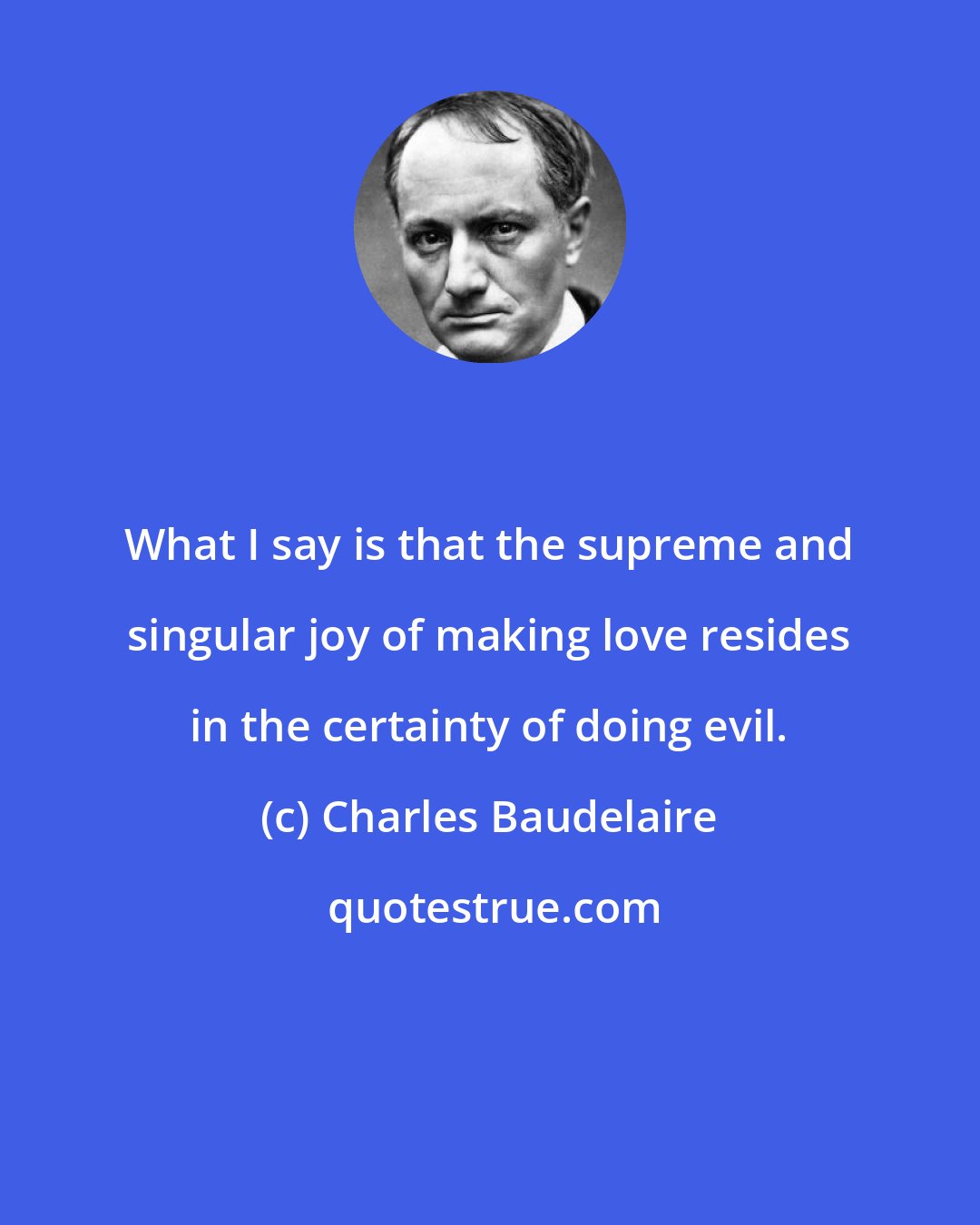 Charles Baudelaire: What I say is that the supreme and singular joy of making love resides in the certainty of doing evil.
