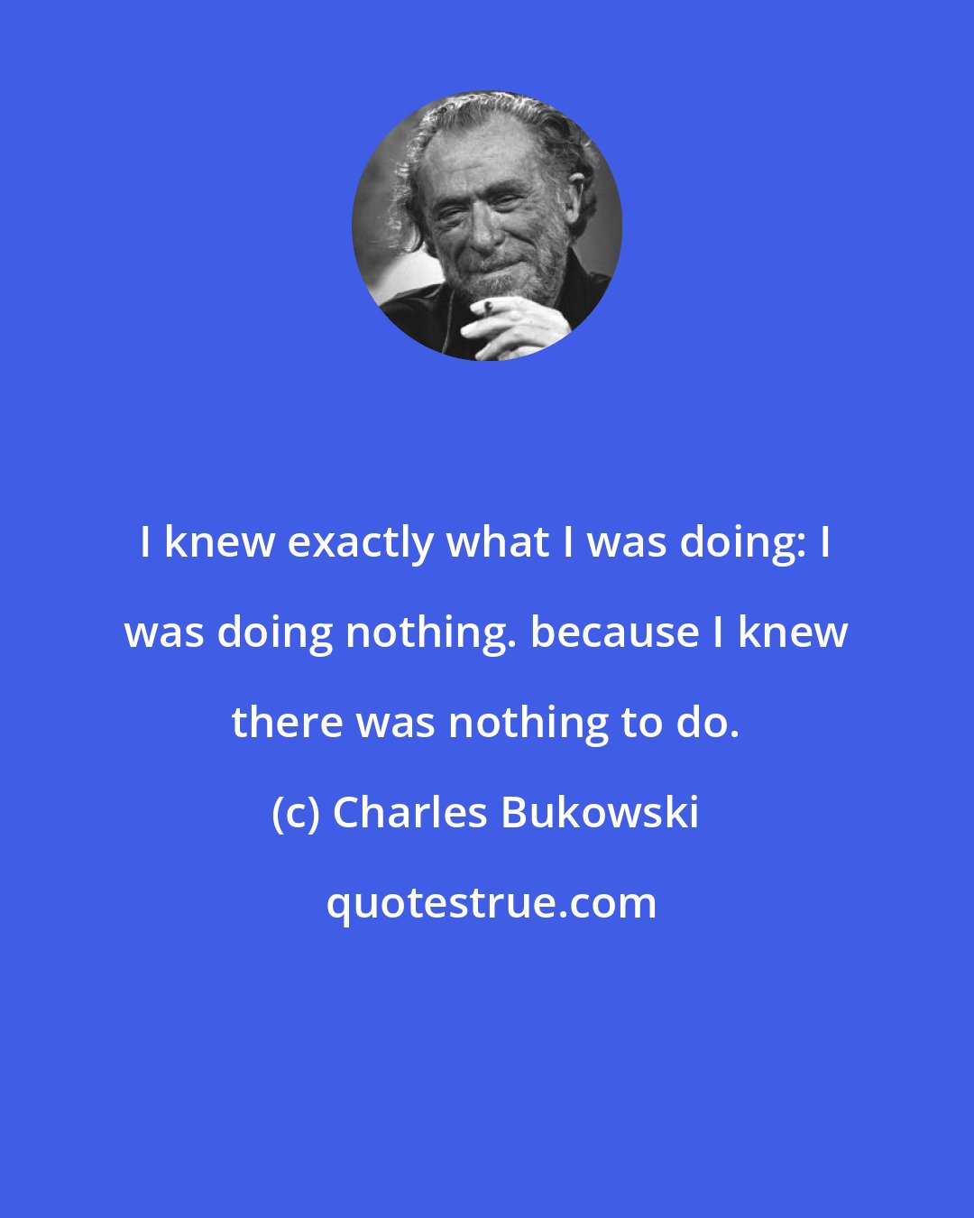 Charles Bukowski: I knew exactly what I was doing: I was doing nothing. because I knew there was nothing to do.