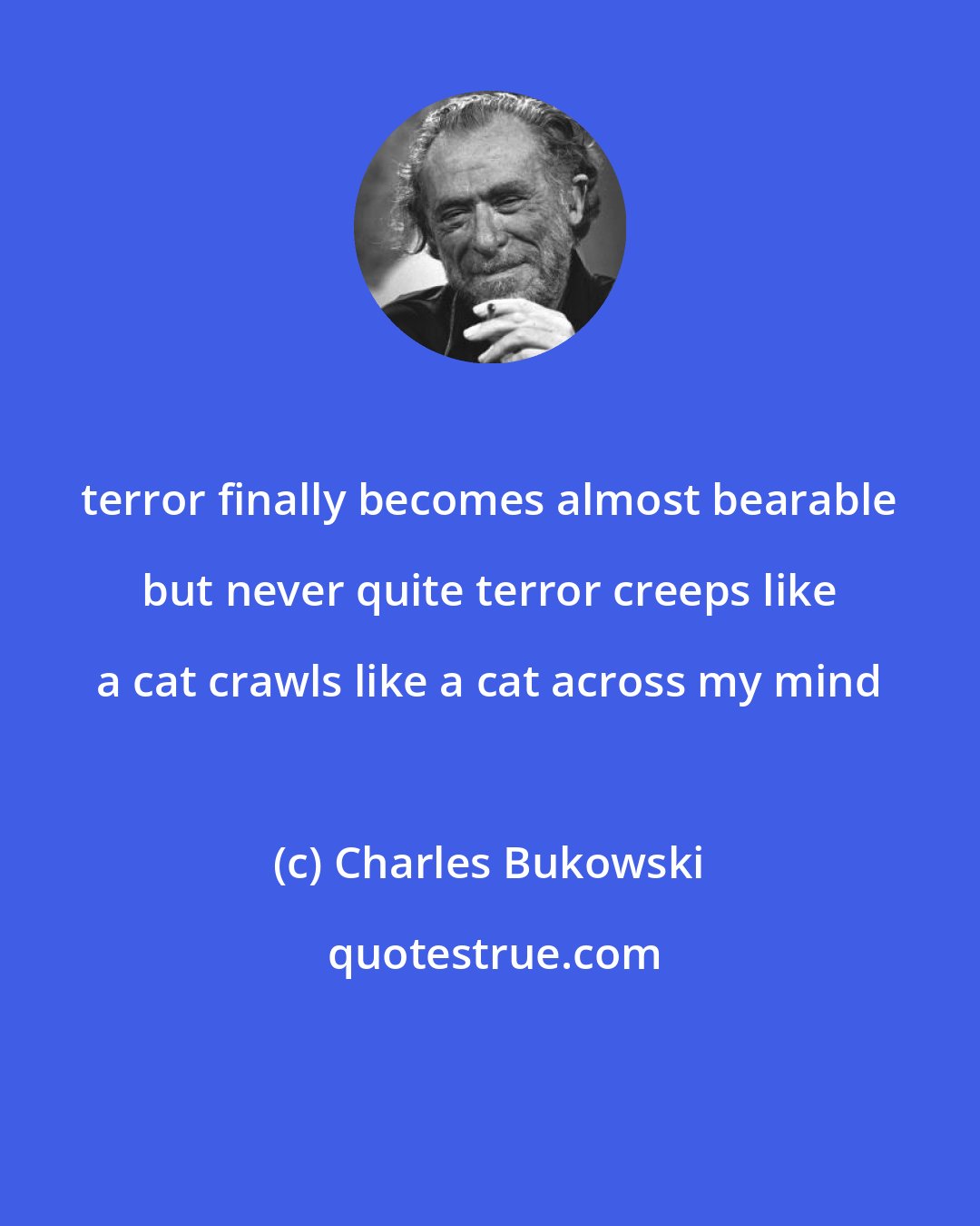 Charles Bukowski: terror finally becomes almost bearable but never quite terror creeps like a cat crawls like a cat across my mind