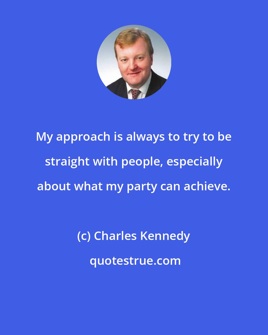 Charles Kennedy: My approach is always to try to be straight with people, especially about what my party can achieve.
