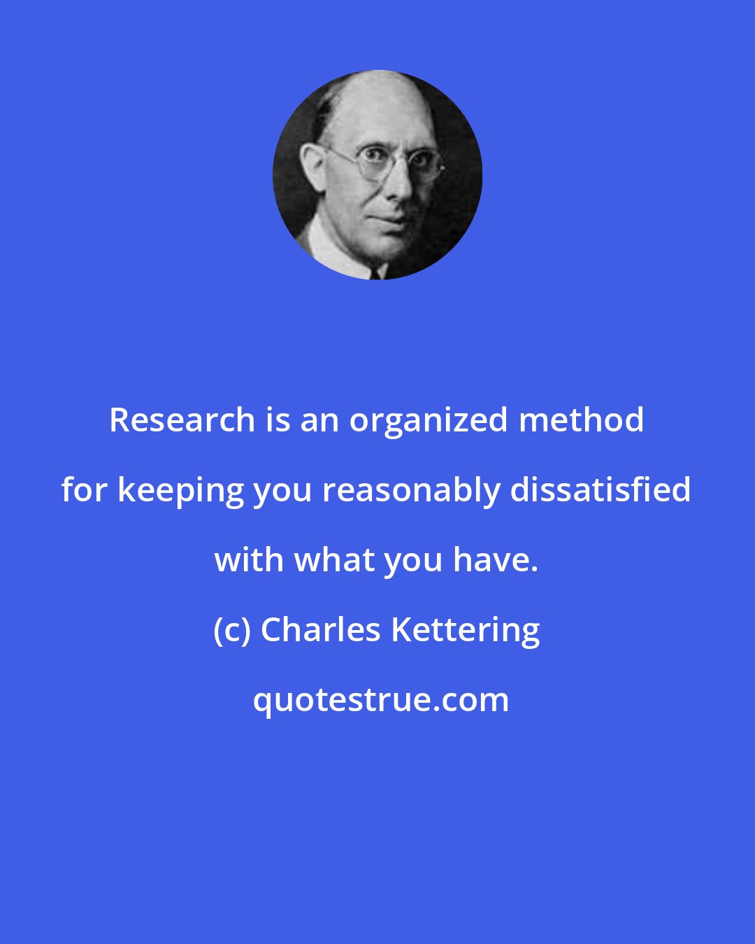 Charles Kettering: Research is an organized method for keeping you reasonably dissatisfied with what you have.