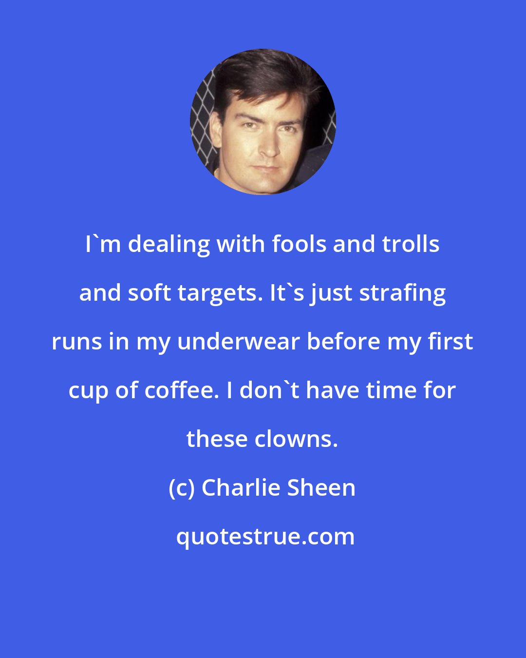 Charlie Sheen: I'm dealing with fools and trolls and soft targets. It's just strafing runs in my underwear before my first cup of coffee. I don't have time for these clowns.