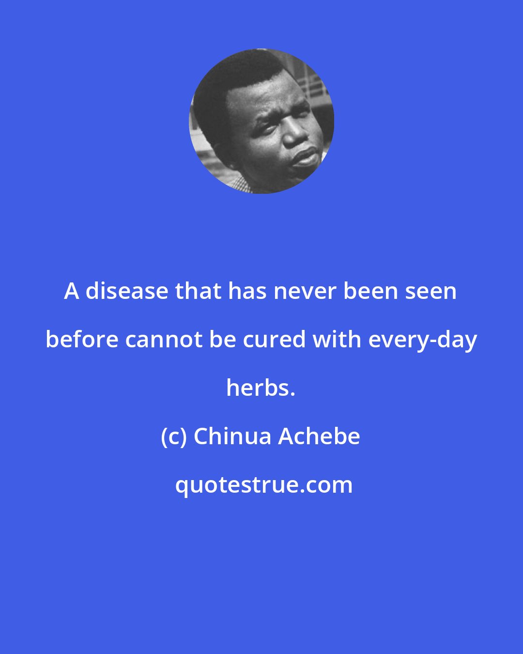 Chinua Achebe: A disease that has never been seen before cannot be cured with every-day herbs.