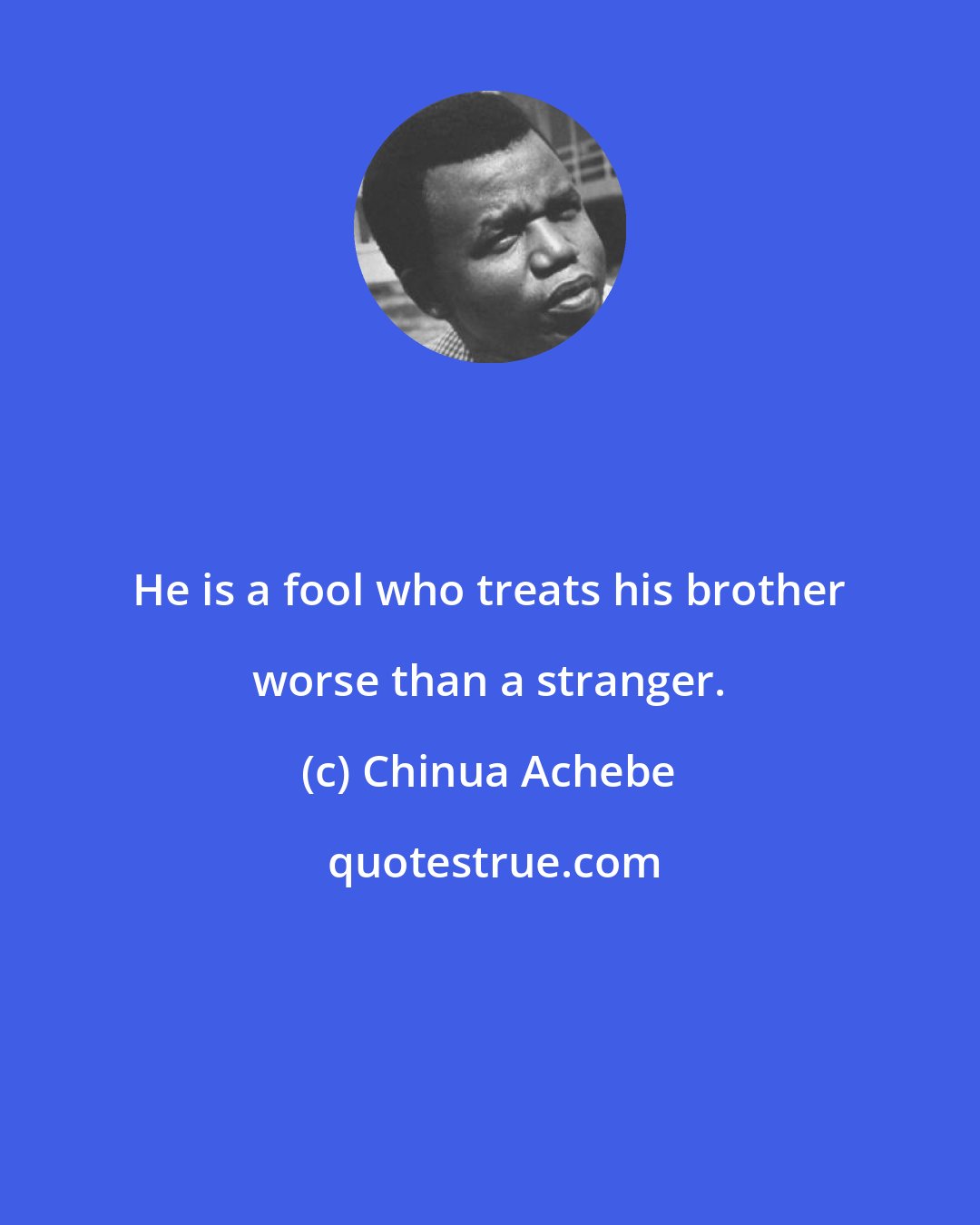 Chinua Achebe: He is a fool who treats his brother worse than a stranger.