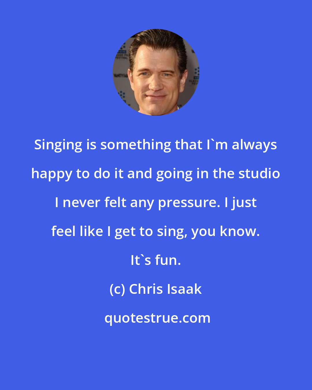 Chris Isaak: Singing is something that I'm always happy to do it and going in the studio I never felt any pressure. I just feel like I get to sing, you know. It's fun.