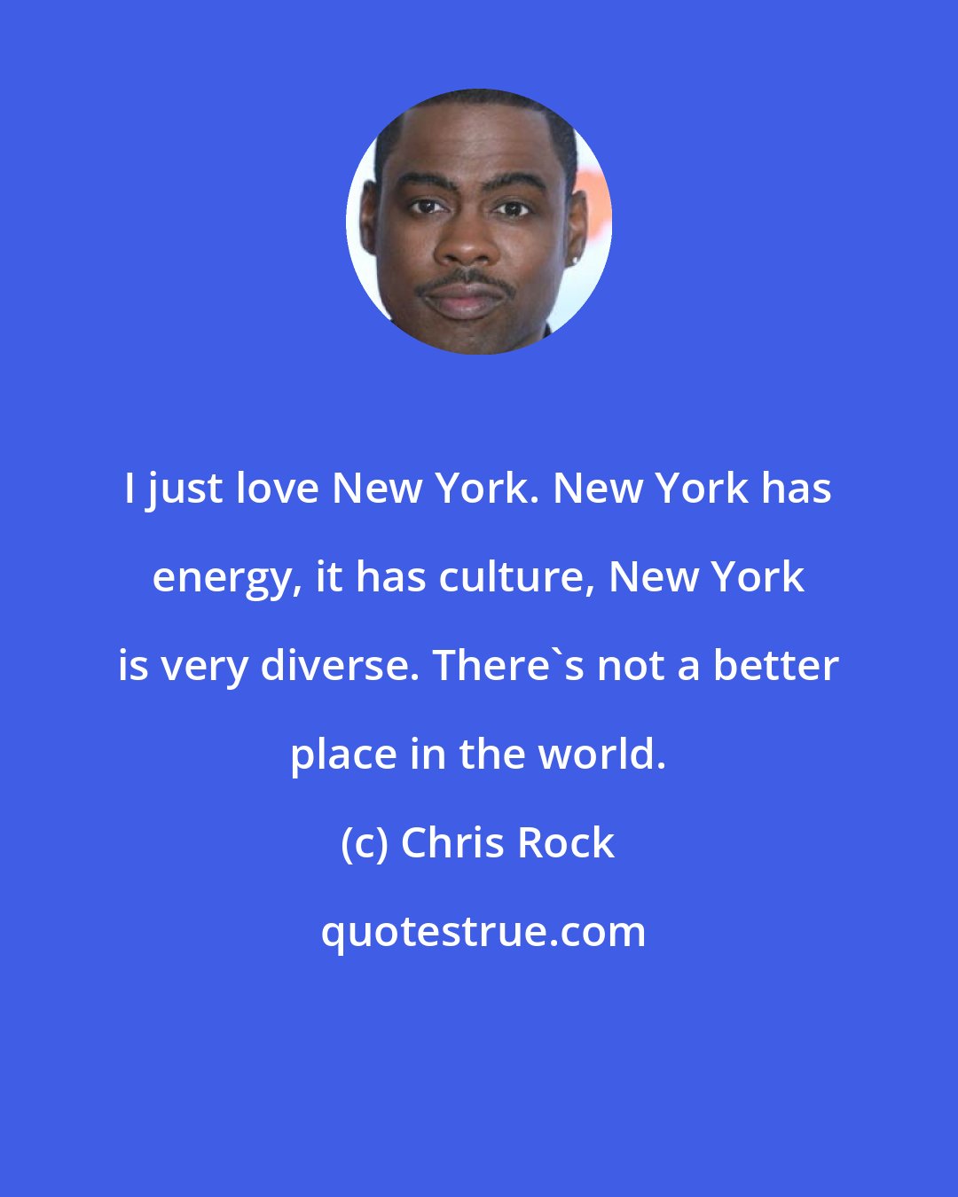 Chris Rock: I just love New York. New York has energy, it has culture, New York is very diverse. There's not a better place in the world.