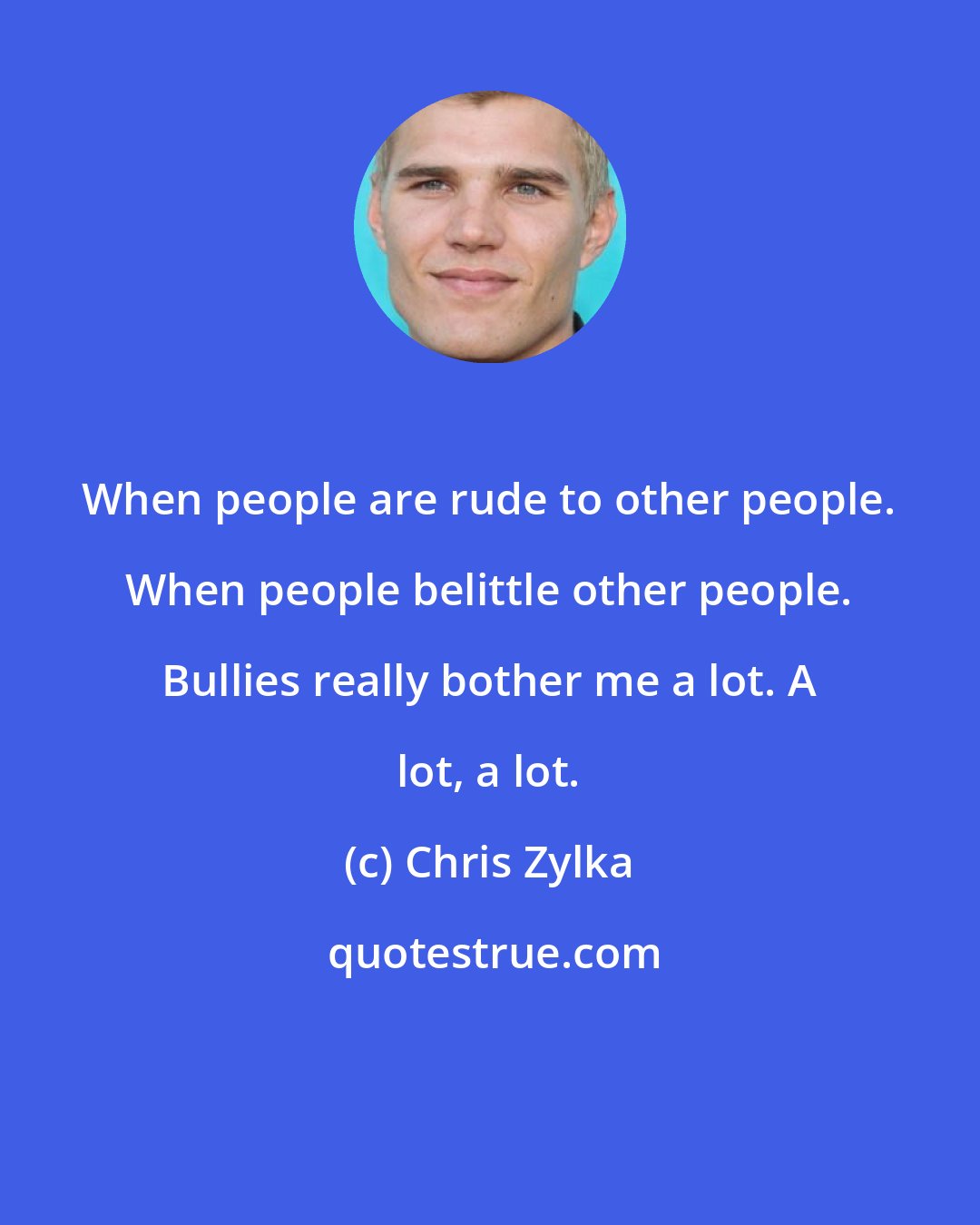 Chris Zylka: When people are rude to other people. When people belittle other people. Bullies really bother me a lot. A lot, a lot.