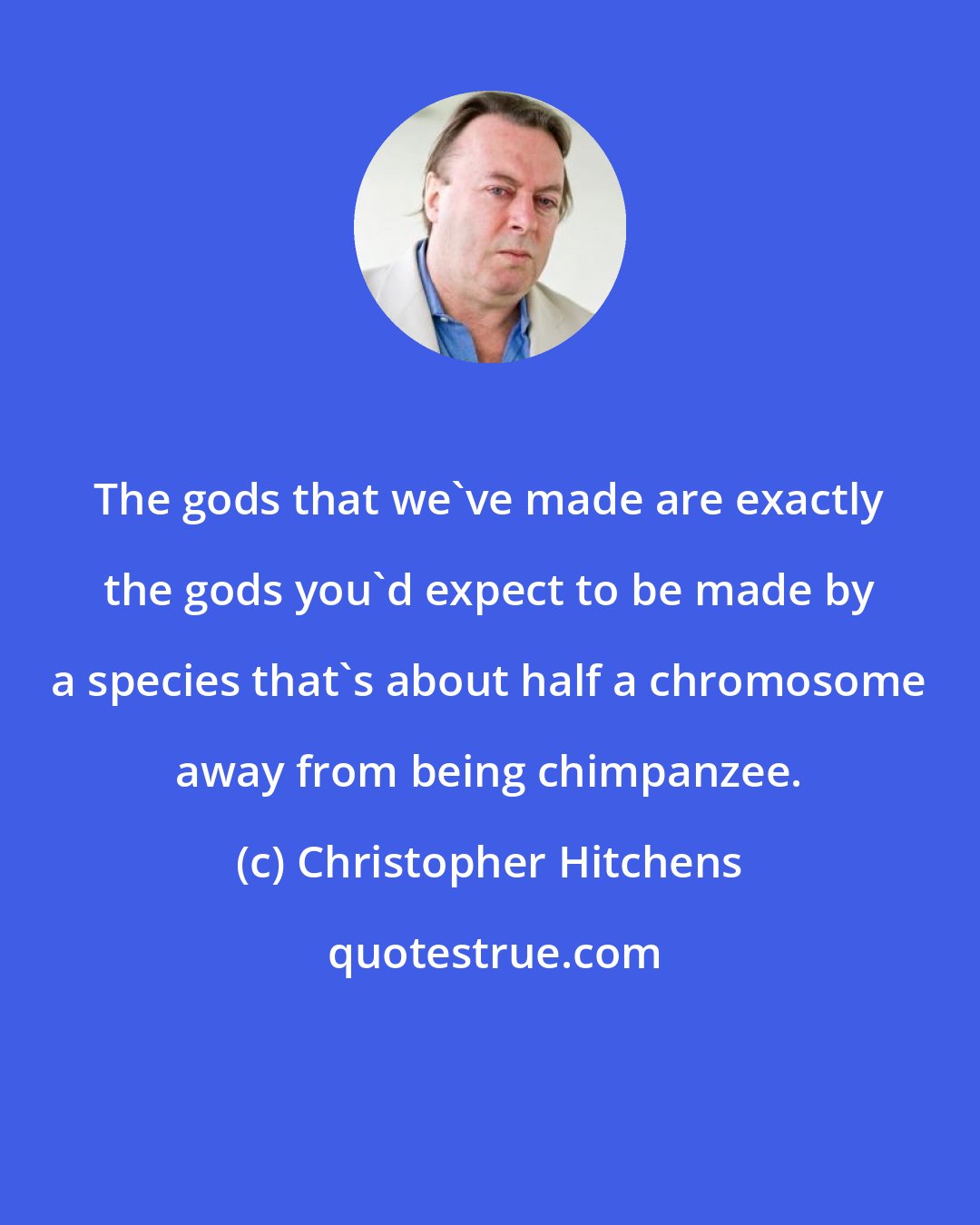 Christopher Hitchens: The gods that﻿ we've made are exactly the gods you'd expect to be made by a species that's about half a chromosome away from being chimpanzee.