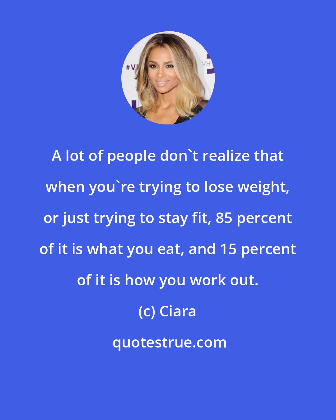 Ciara: A lot of people don't realize that when you're trying to lose weight, or just trying to stay fit, 85 percent of it is what you eat, and 15 percent of it is how you work out.