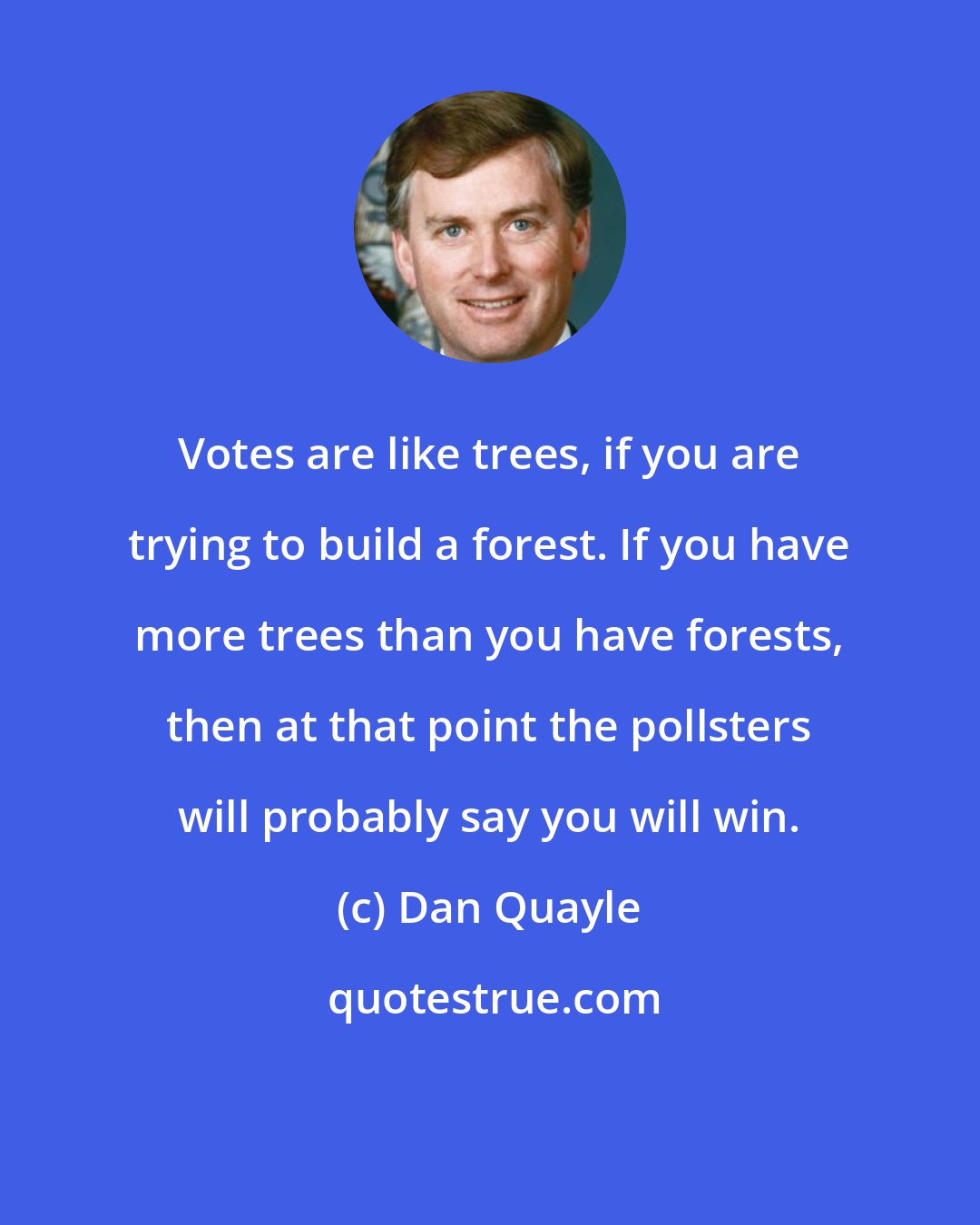 Dan Quayle: Votes are like trees, if you are trying to build a forest. If you have more trees than you have forests, then at that point the pollsters will probably say you will win.