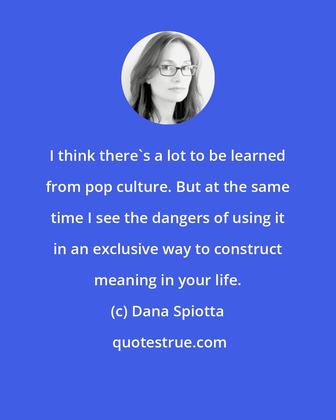 Dana Spiotta: I think there's a lot to be learned from pop culture. But at the same time I see the dangers of using it in an exclusive way to construct meaning in your life.