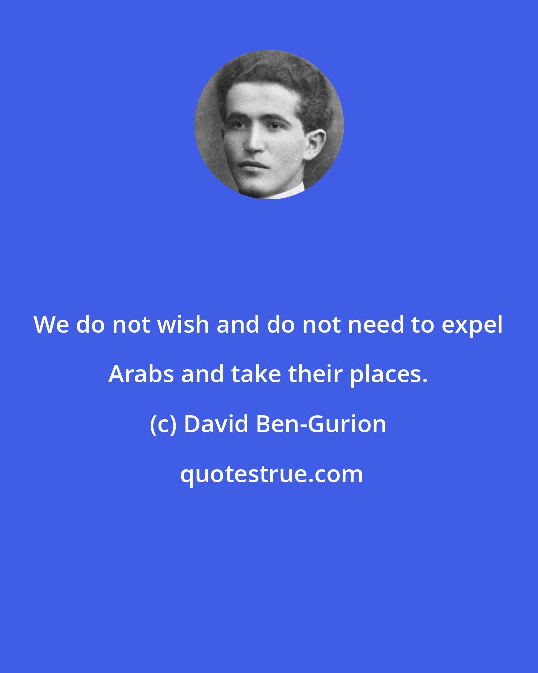 David Ben-Gurion: We do not wish and do not need to expel Arabs and take their places.