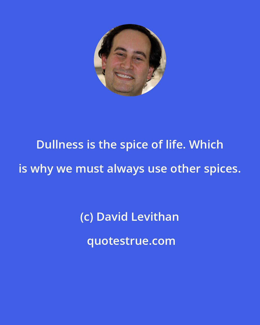 David Levithan: Dullness is the spice of life. Which is why we must always use other spices.