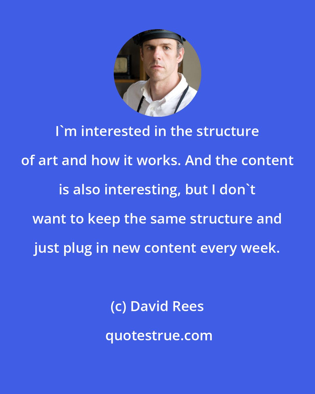 David Rees: I'm interested in the structure of art and how it works. And the content is also interesting, but I don't want to keep the same structure and just plug in new content every week.
