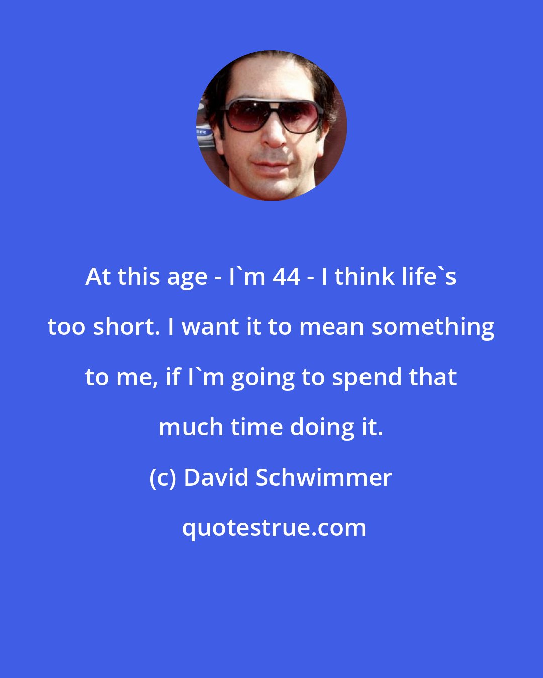 David Schwimmer: At this age - I'm 44 - I think life's too short. I want it to mean something to me, if I'm going to spend that much time doing it.